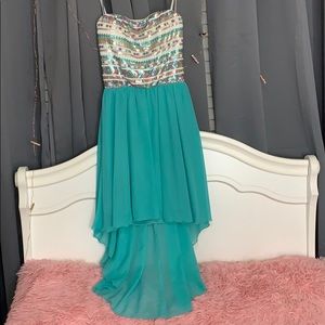 Blue high low dress with multicolor sequin…